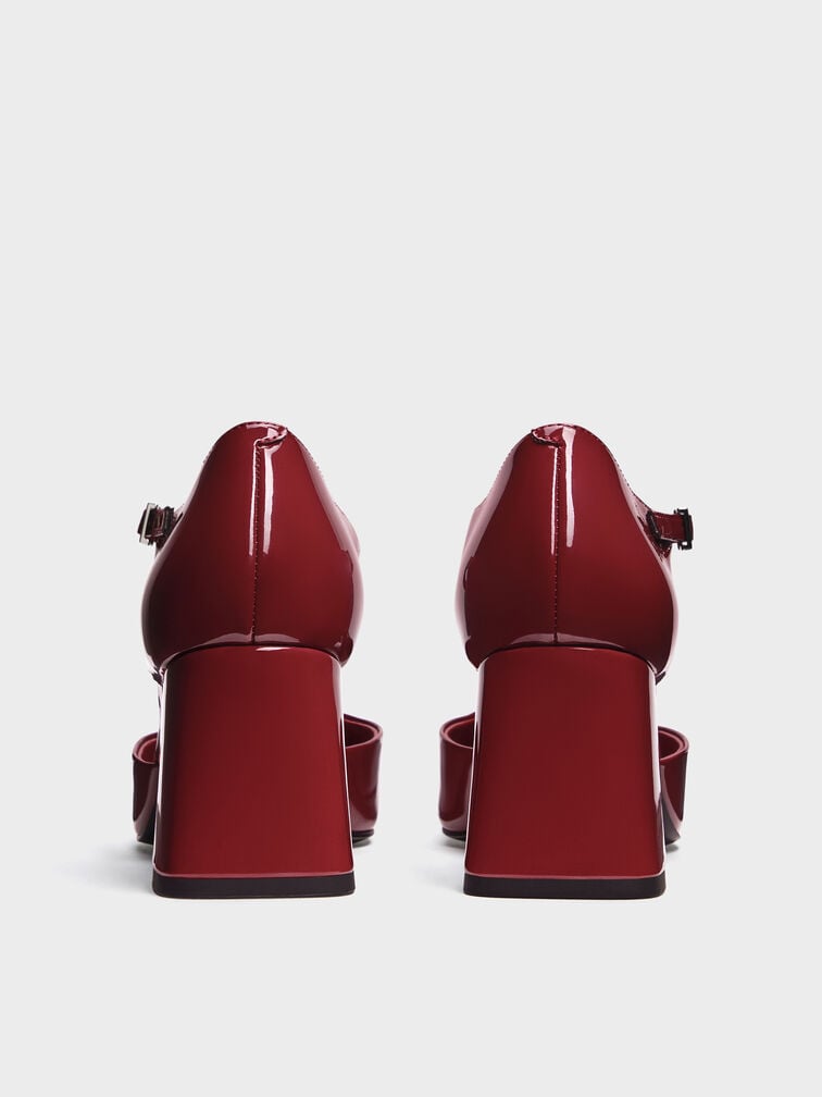 Patricia Patent Square-Toe D'Orsay Ankle-Strap Pumps, Burgundy, hi-res