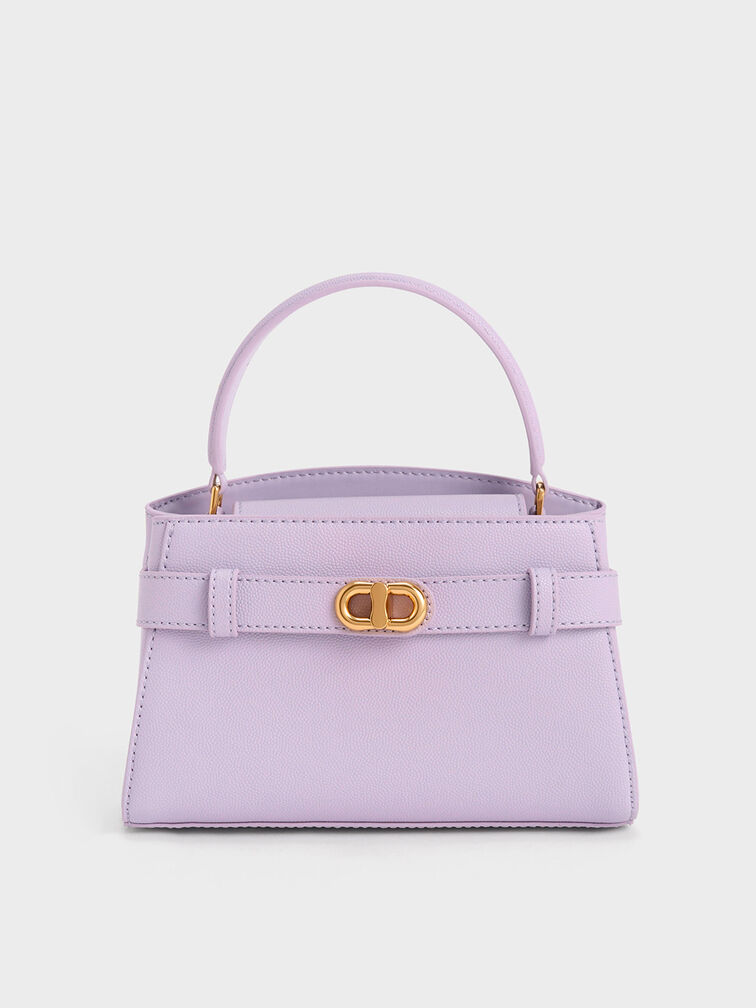 復古轉釦手提包, 紫丁香色, hi-res