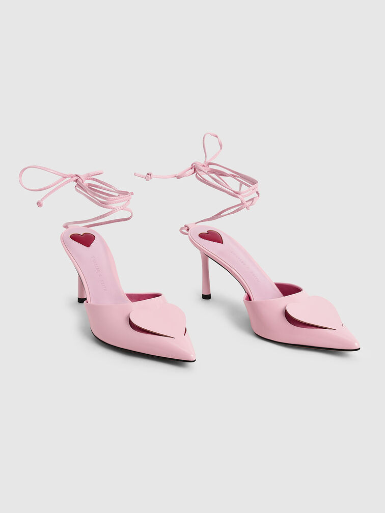 Amora Heart Cut-Out Lace-Up Pumps, Pink, hi-res