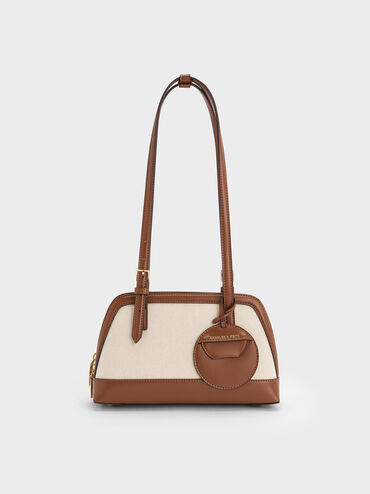 Bolso Enola de lona bicolor con asa alargada, Marrón chocolate, hi-res