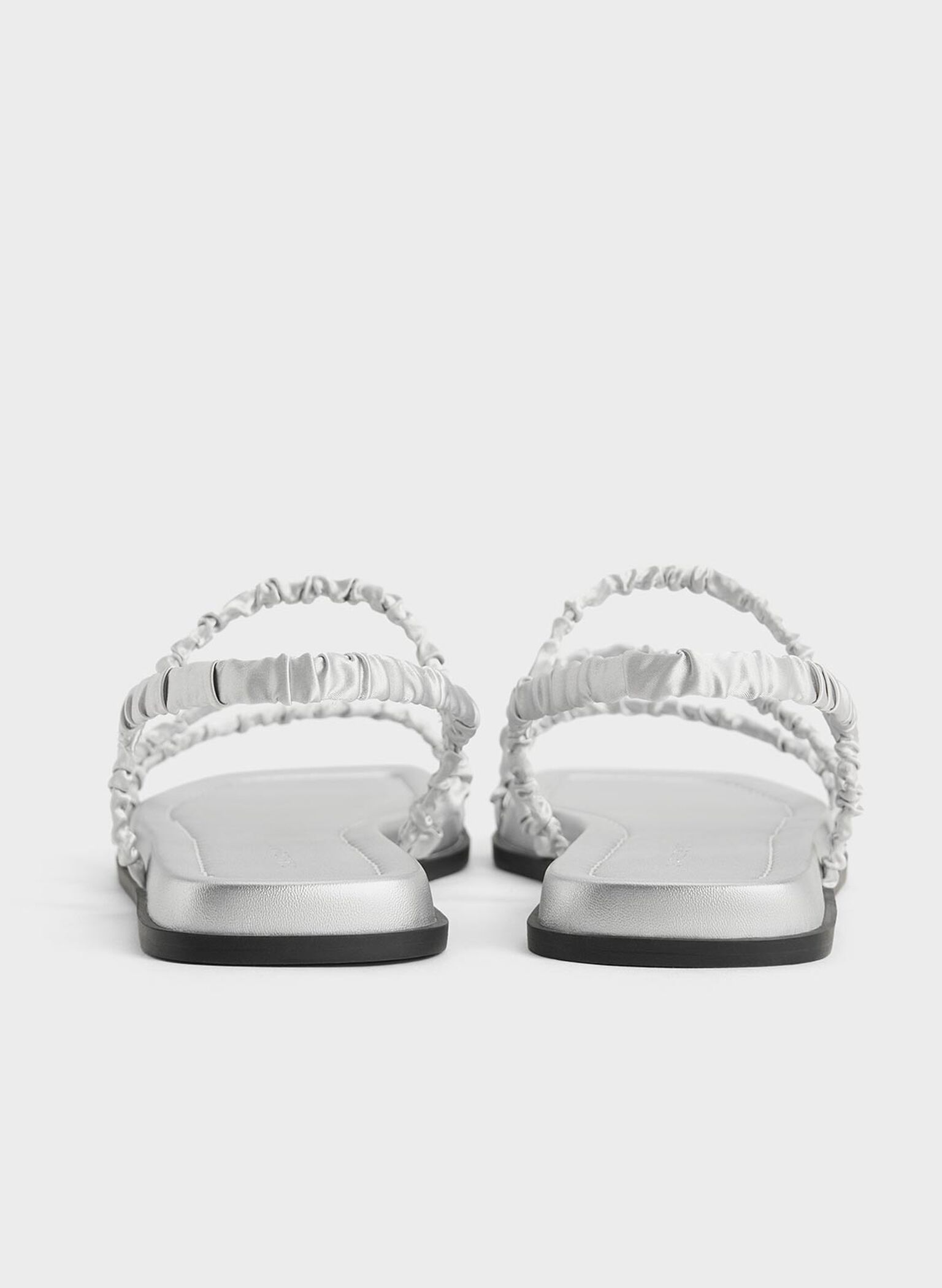 Recycled Polyester Ruched Strappy Sandals, Silver, hi-res