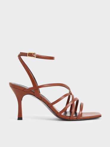 Strappy Heeled Sandals, Brown, hi-res