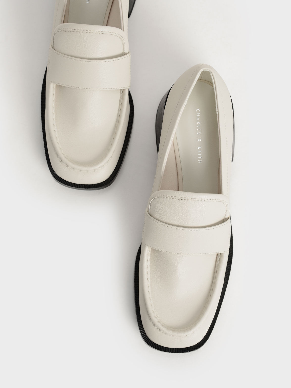 Block Heel Penny Loafers, Chalk, hi-res