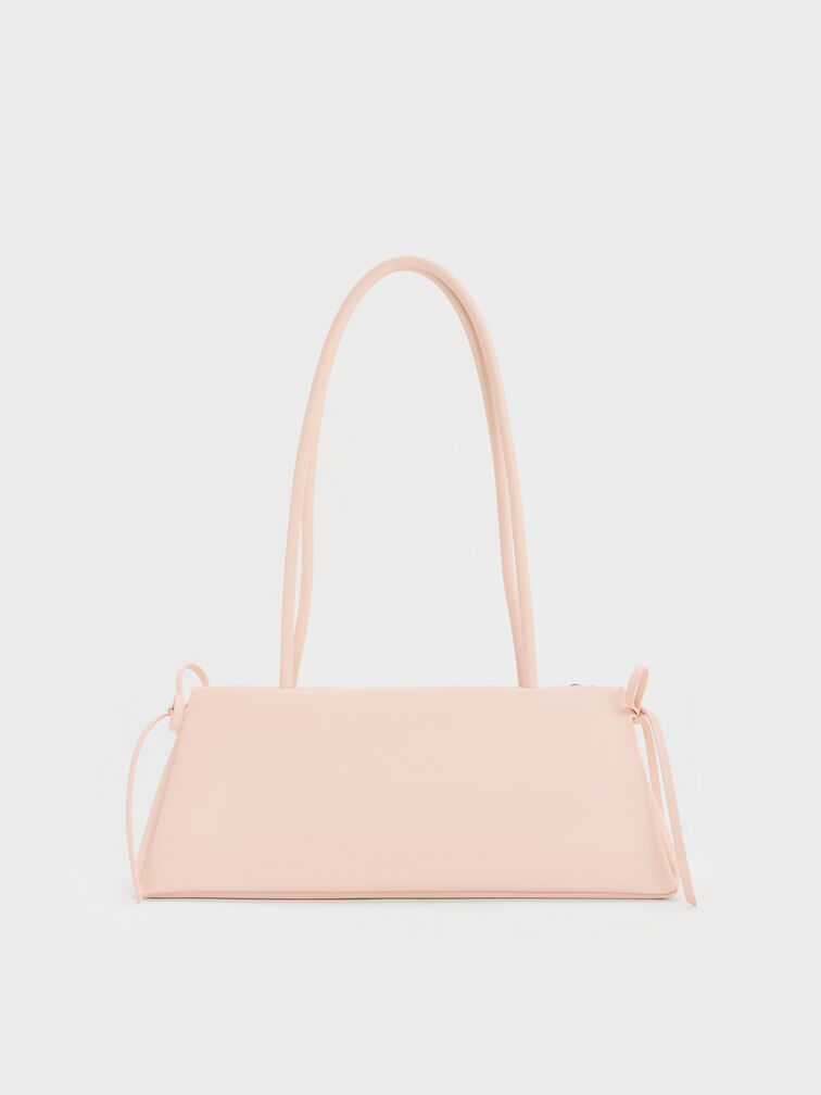 Bolso alargado tipo trapecio con lazo, Rosa suave, hi-res