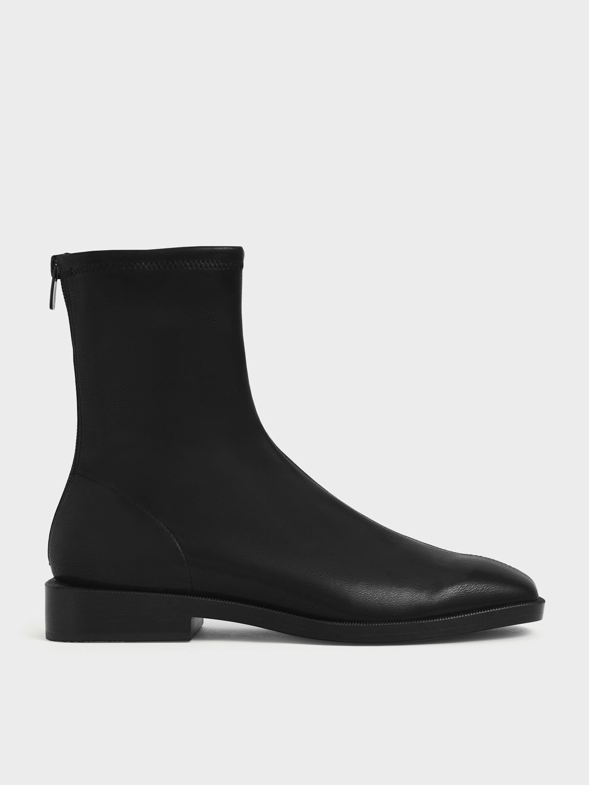 Square Toe Zip-Up Ankle Boots, Negro, hi-res