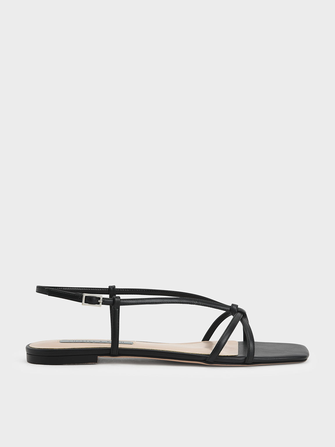 Strappy Knotted Slingback Sandals, Black, hi-res