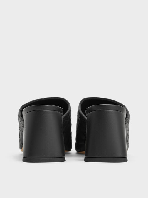 Woven Square-Toe Heeled Mules, Black, hi-res