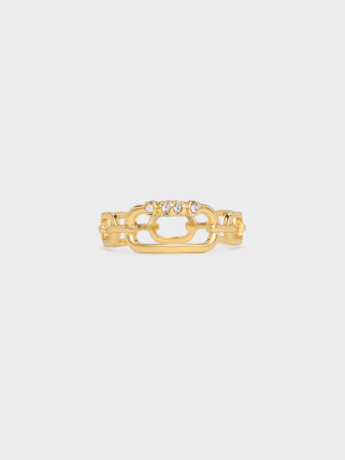 Reagan Crystal Chain-Link Ring, Gold, hi-res