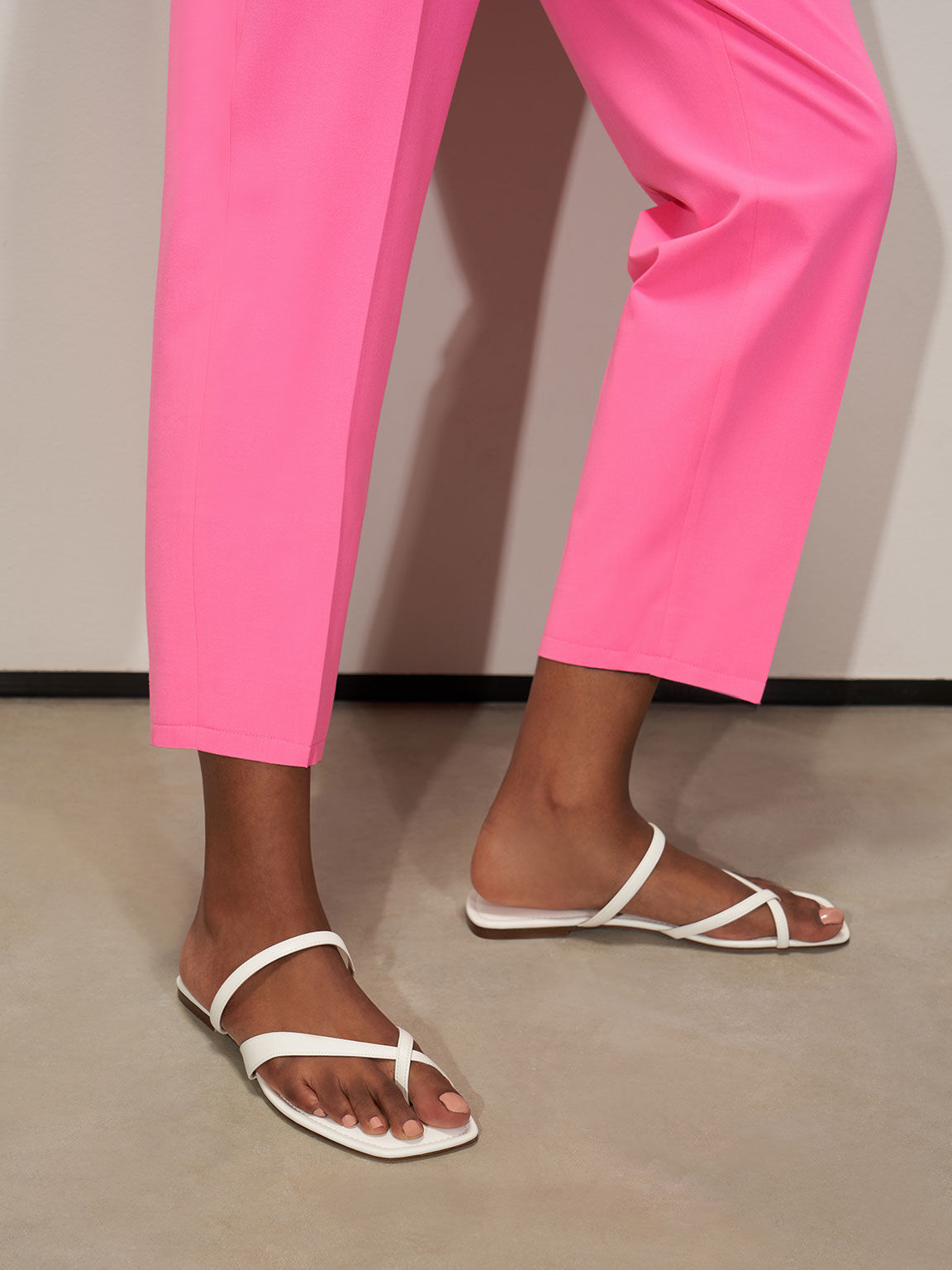 Toe-Loop Slide Sandals, White, hi-res