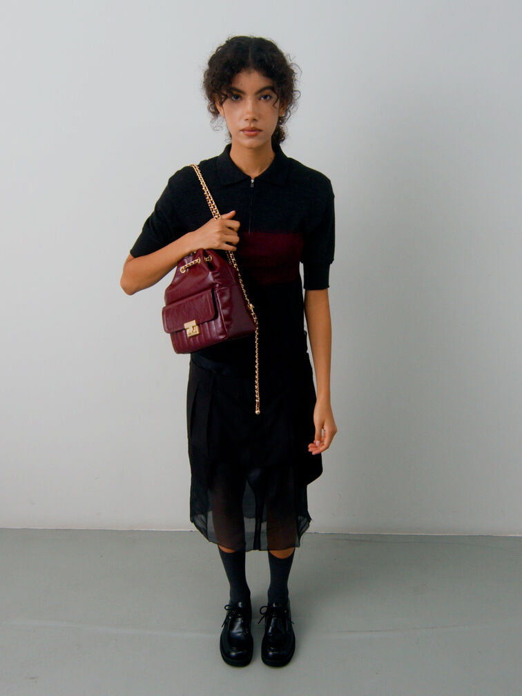 Donna Crinkle-Effect Backpack, Burgundy, hi-res