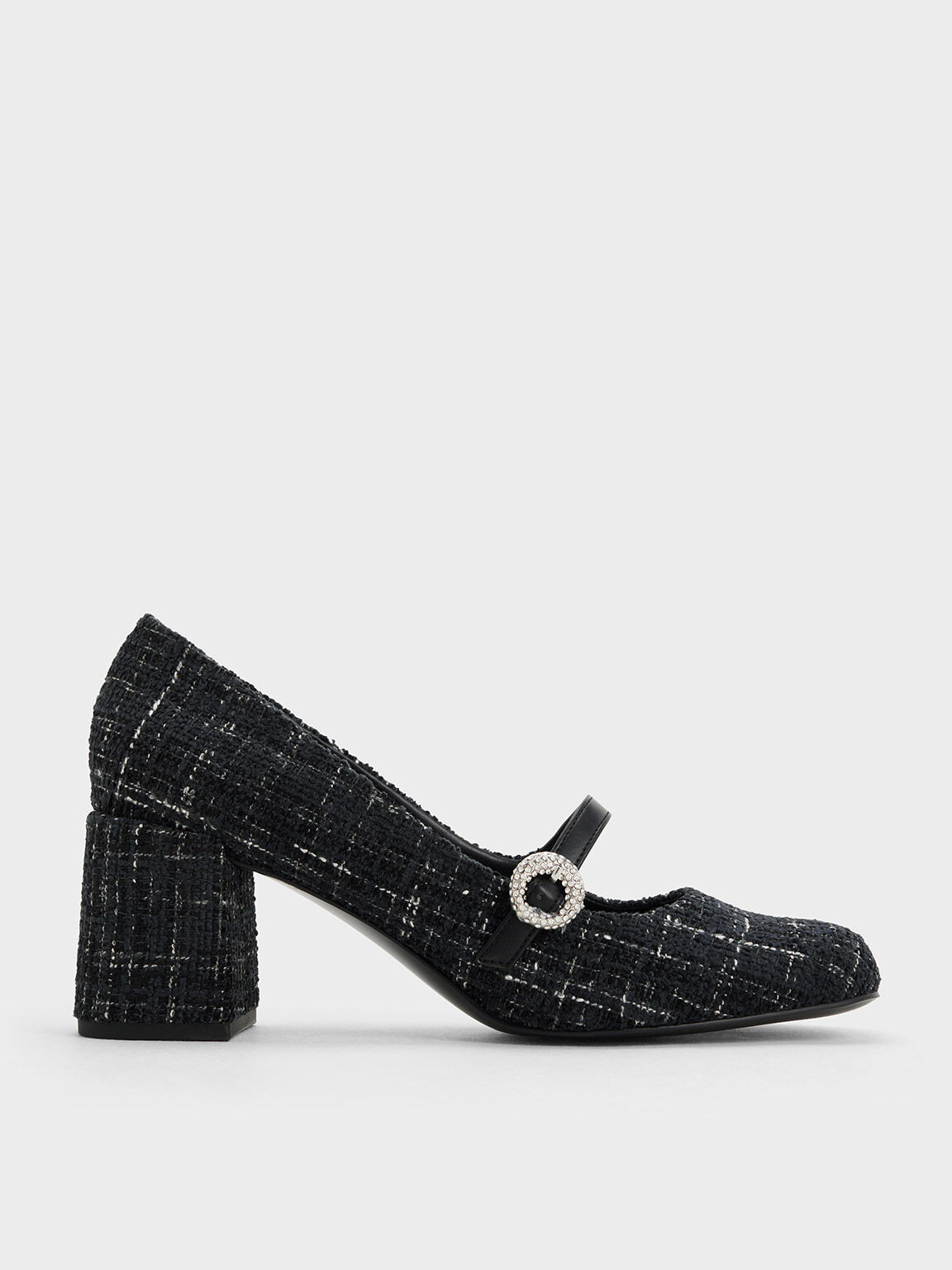 Tweed Crystal Embellished Mary Jane Pumps Multi