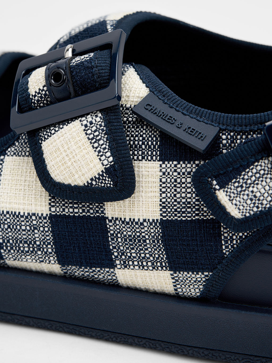 Gingham Buckled Flatform Sandals, Dark Blue, hi-res