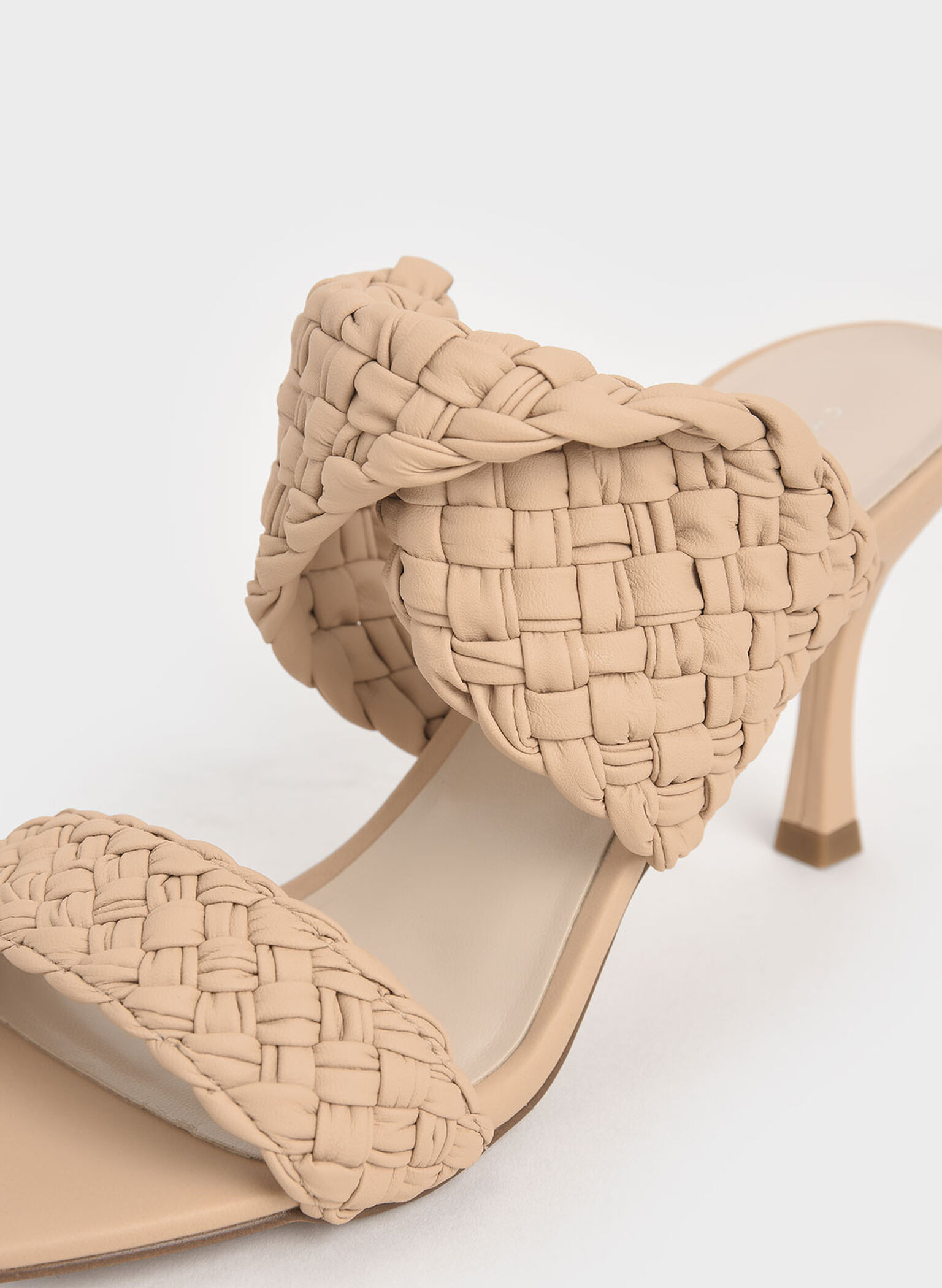 Double Strap Woven Heeled Mules, Nude, hi-res