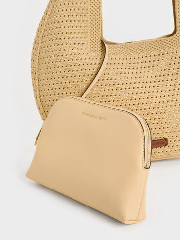 Bolso hobo Ida de punto, Beige, hi-res