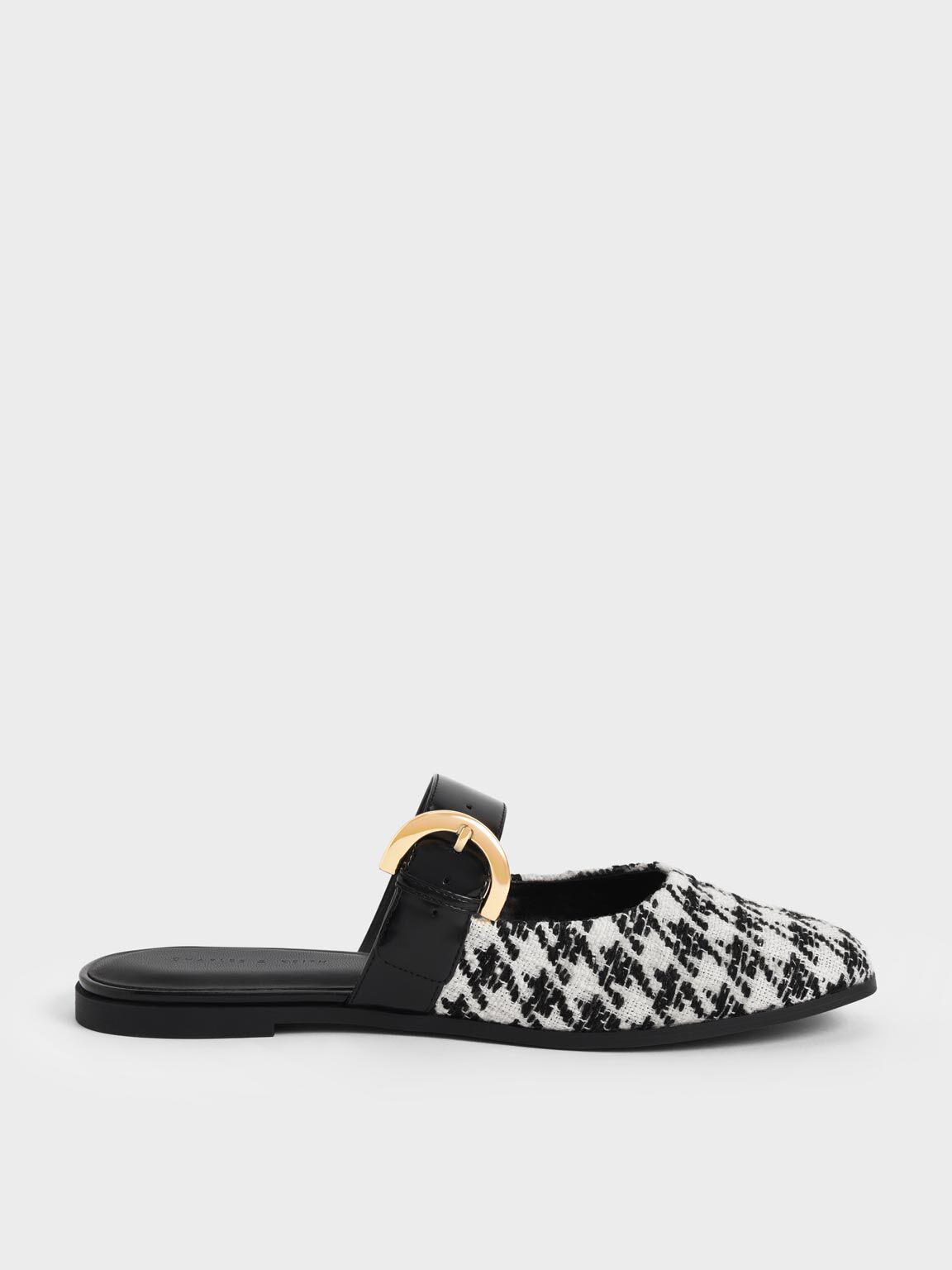Houndstooth Buckled Flat Mules Multi