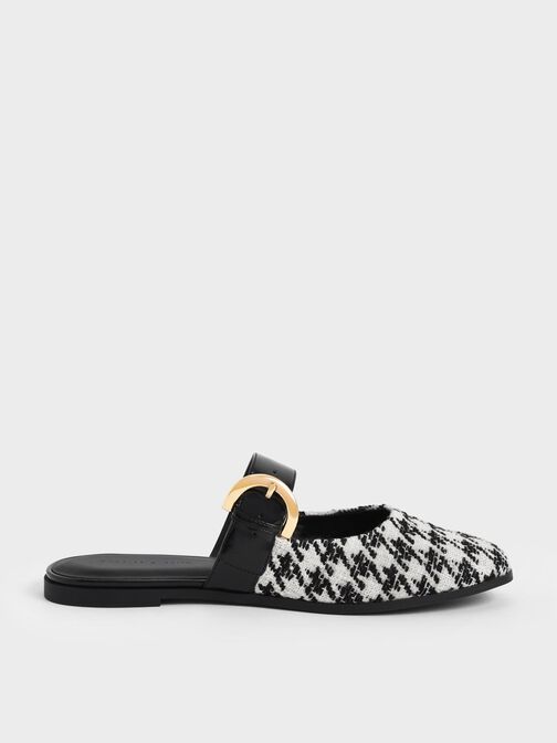 Houndstooth Buckled Flat Mules, Multi, hi-res