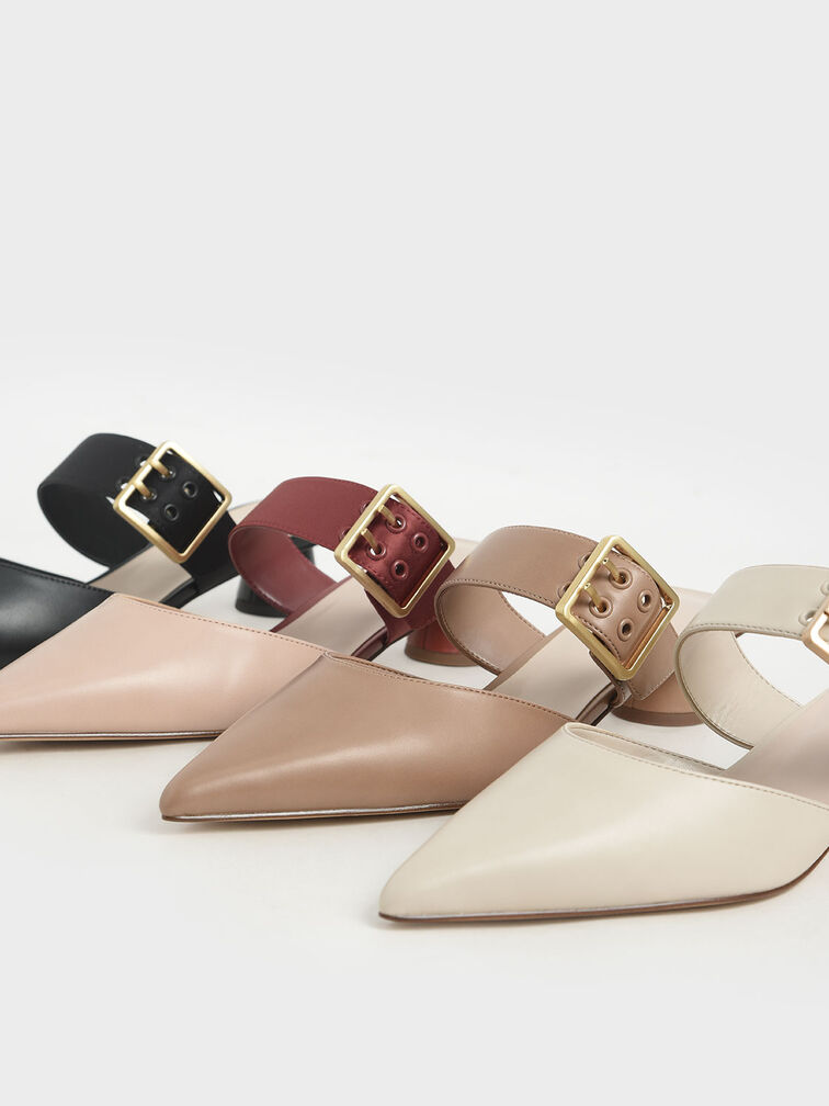 Grommet Buckle Mules, Chalk, hi-res