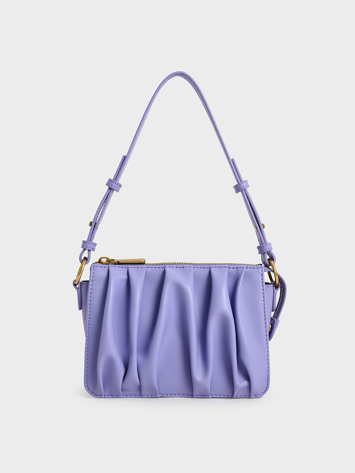 Ruched Bead-Handle Shoulder Bag, Lilac, hi-res