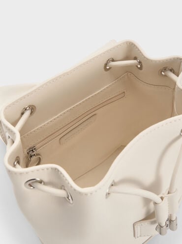 Kadee Ruched Bow-Charm Backpack, Cream, hi-res