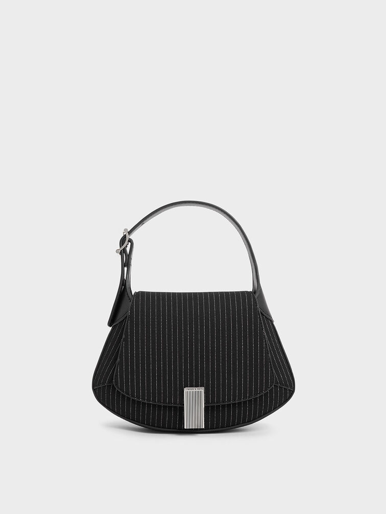 Christian Dior Black Leather Saddle Bag + Black & White Striped