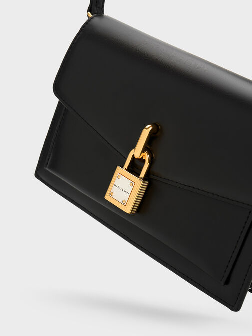 Padlock Envelope Crossbody Bag, Black, hi-res