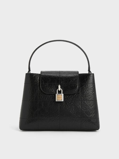 Suki Crinkle-Effect Top Handle Bag, Noir, hi-res