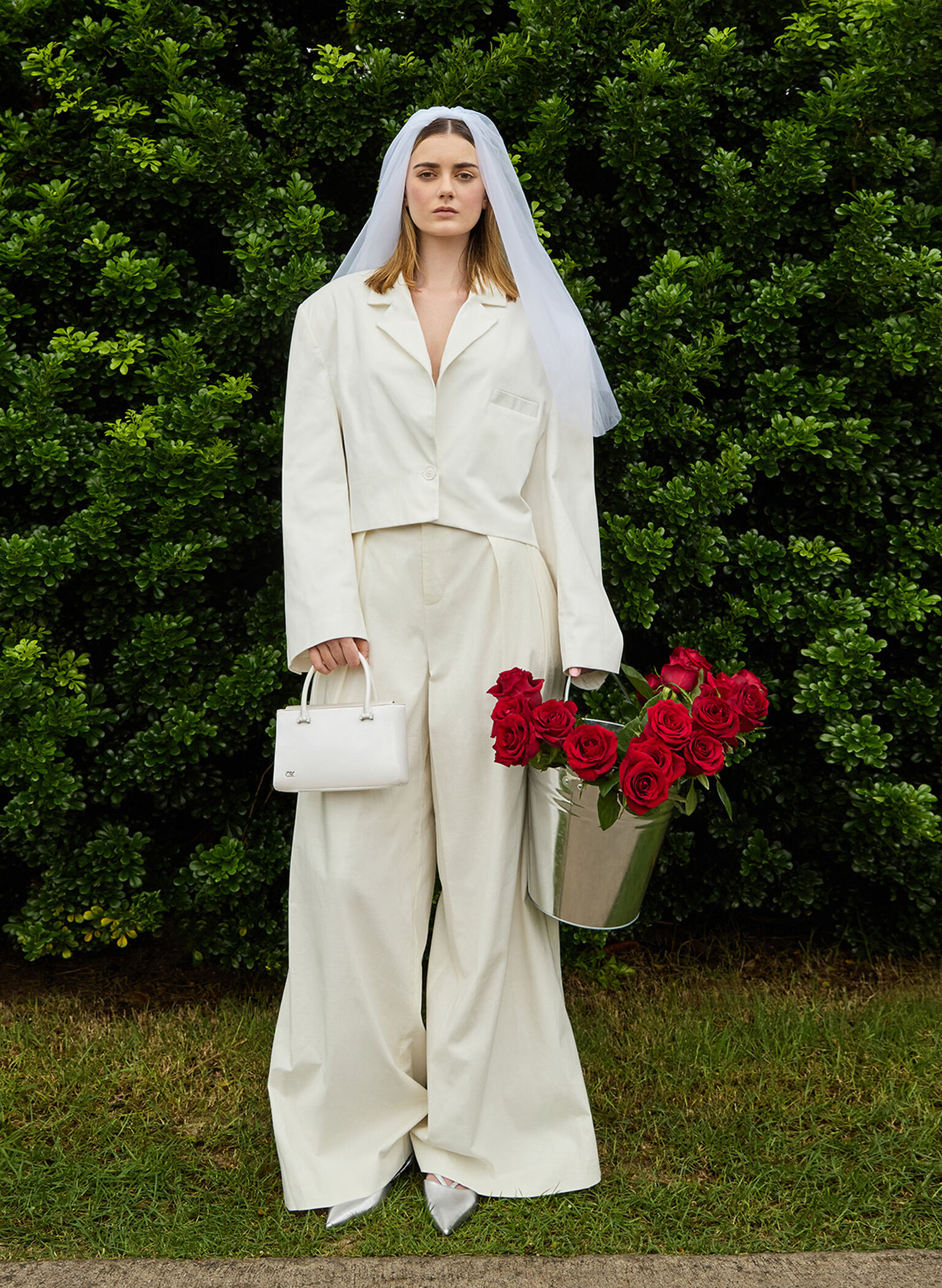 Satin Boxy Tote Bag, White, hi-res