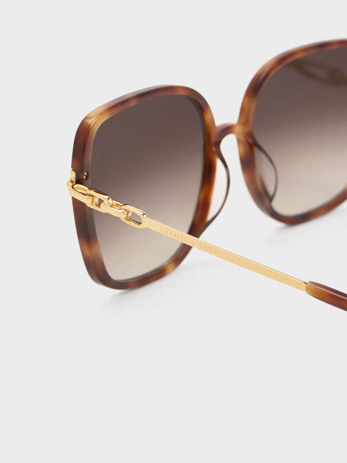 Oversized Square Chain-Link Sunglasses, T. Shell, hi-res