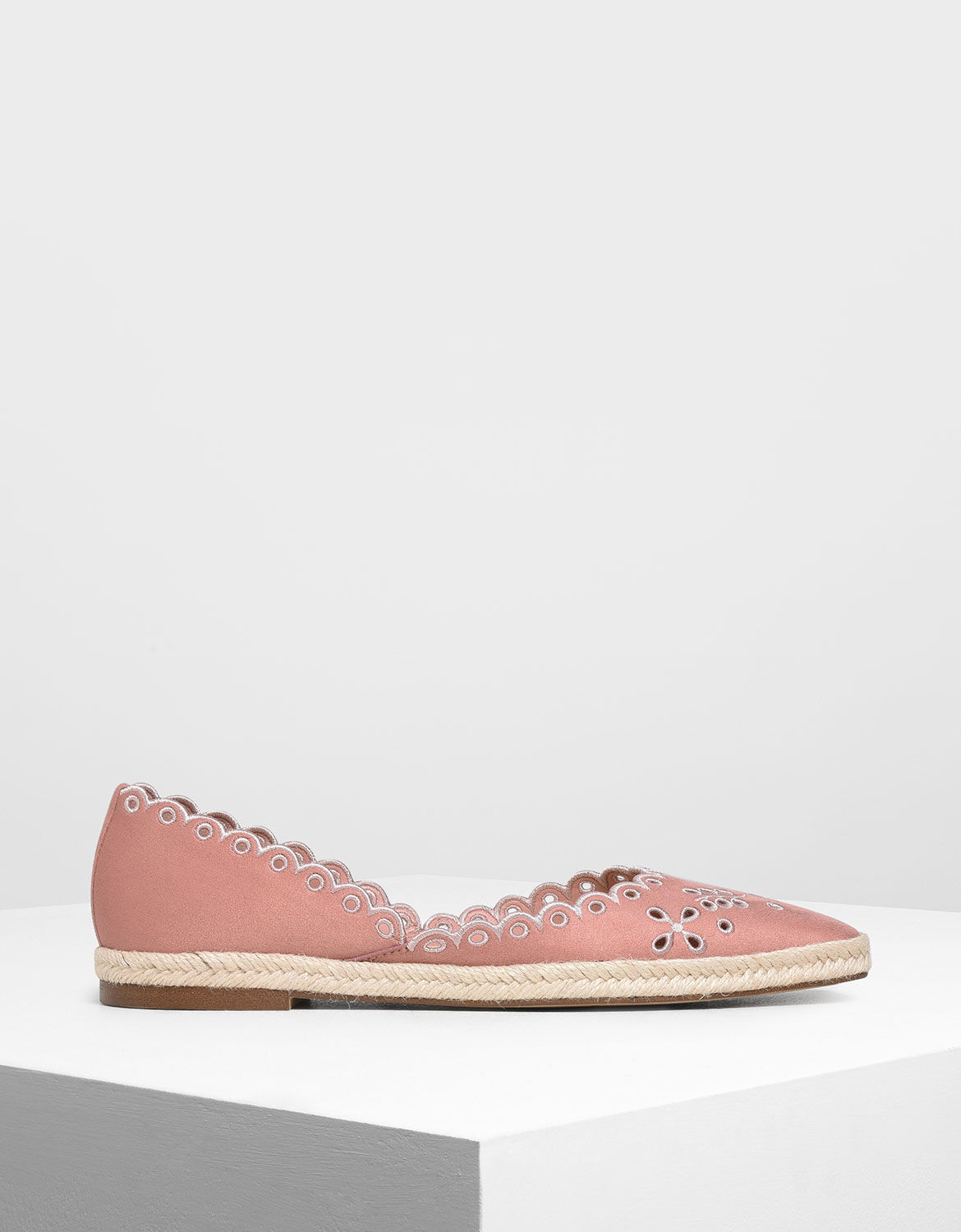 Pink Scalloped Espadrille Covered Flats 