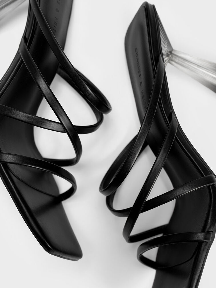 Transparent Heel Strappy Mules, Black, hi-res