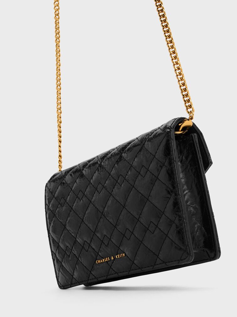 Duo Quilted Envelope Clutch, Jet Black, hi-res