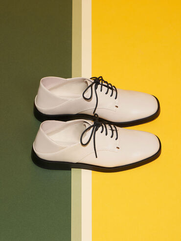 Metallic Accent Lace-Up Derby Shoes, Cream, hi-res