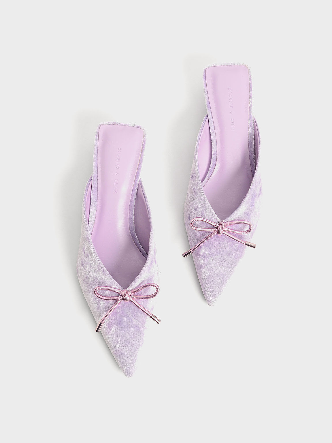 Azalea Velvet Bow-Embellished Mules​, Lilac, hi-res