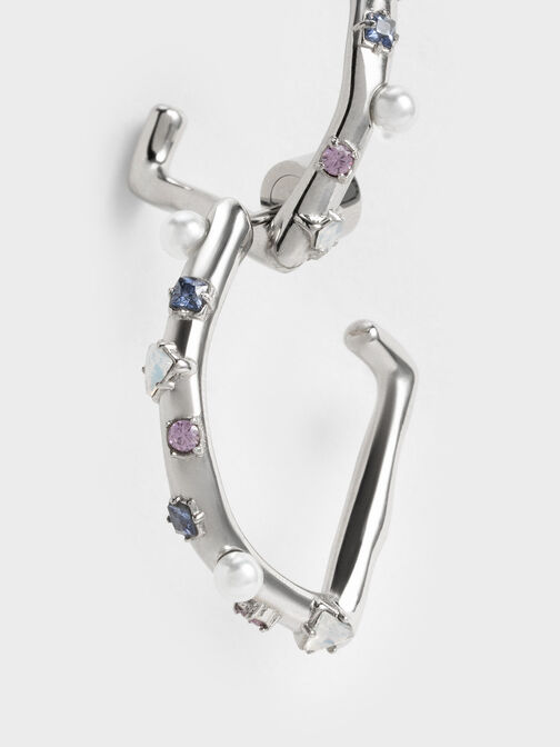 Pearl & Crystal-Embellished Earring Studs, Lilac, hi-res