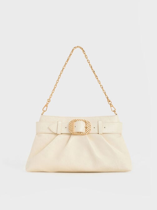 Avis Belted Ruched Shoulder Bag, Cream, hi-res