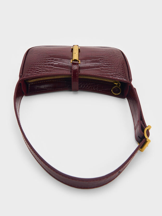 Cesia Croc-Effect Metallic-Accent Shoulder Bag, Burgundy, hi-res