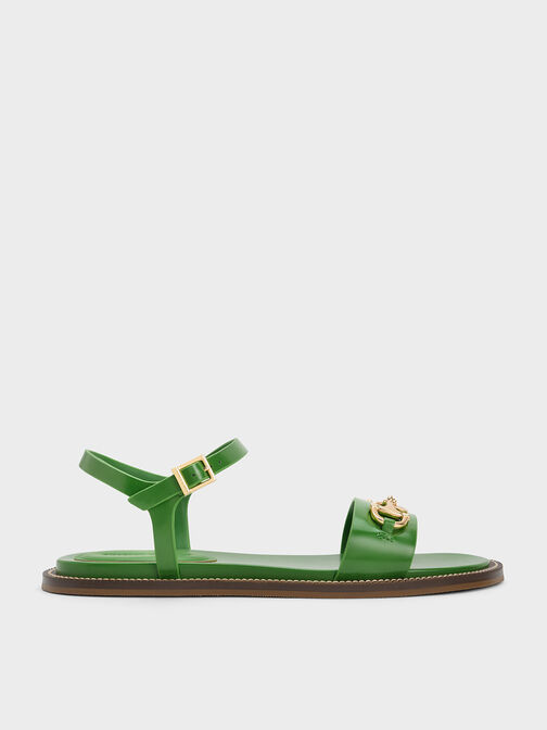 Horsebit Back Strap Sandals, Green, hi-res