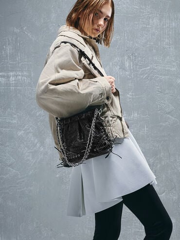 Duo Grommet Chain-Handle Two-Way Backpack, Noir, hi-res