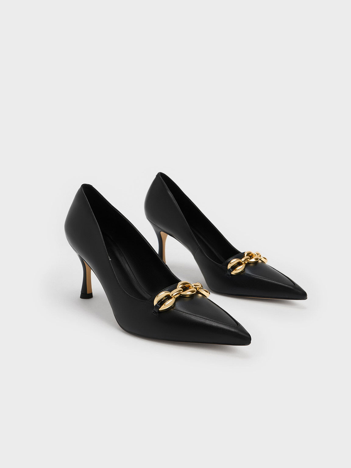 Chunky Chain Stilleto Heel Pumps, Black, hi-res