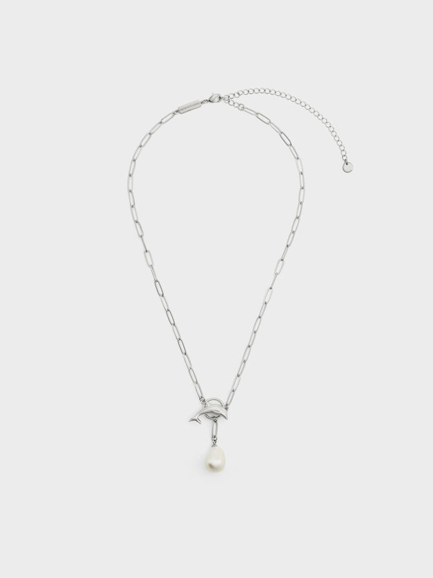Delfina Dolphin Pearl Chain Necklace, Silver, hi-res