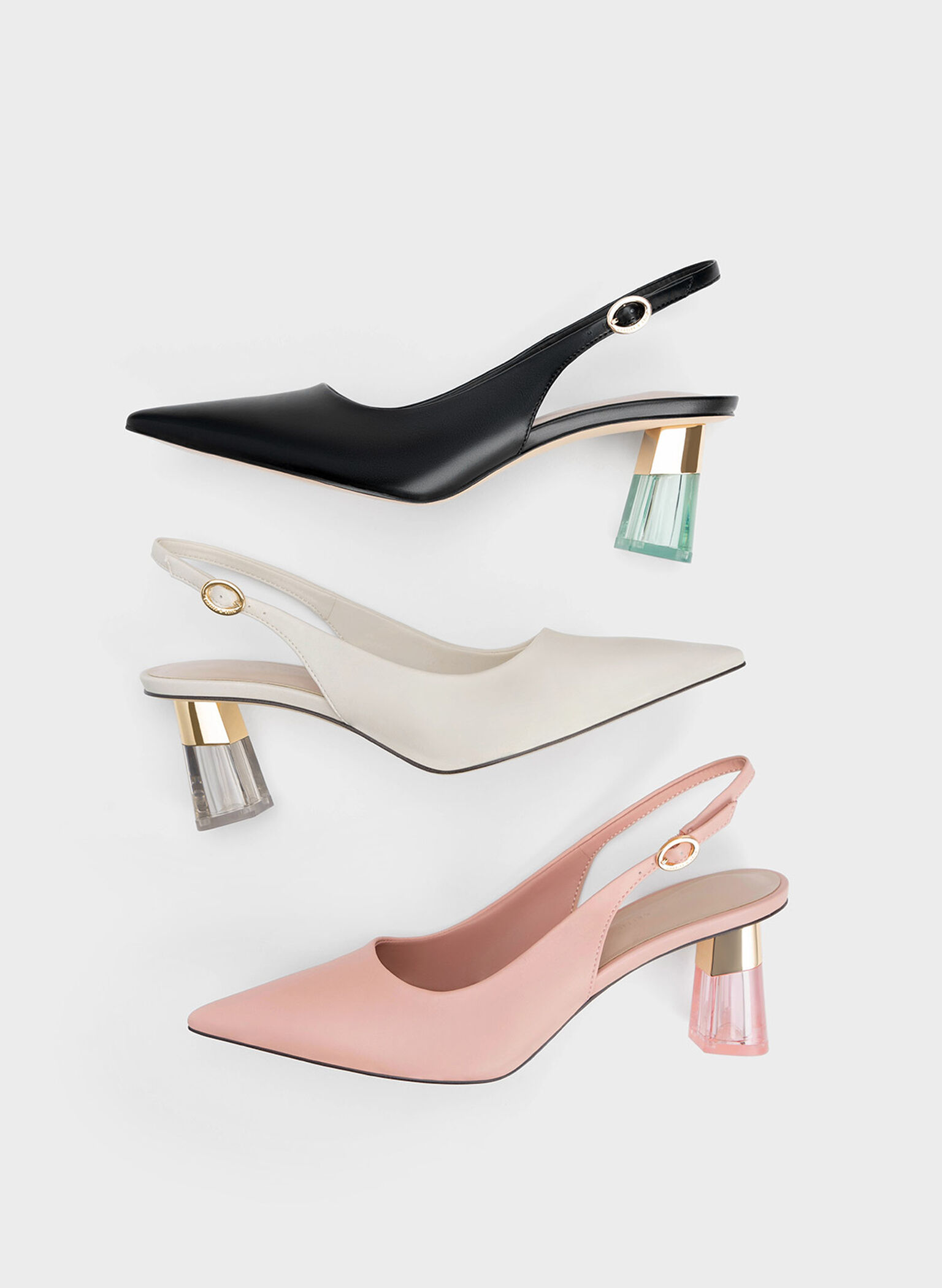 See-Through Trapeze Heel Slingback Pumps, Black, hi-res