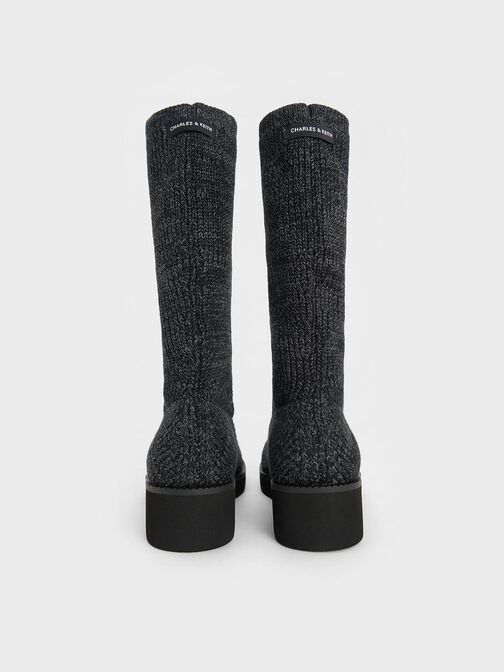 Carly Knitted Sock Mid-Calf Boots, Black Textured, hi-res