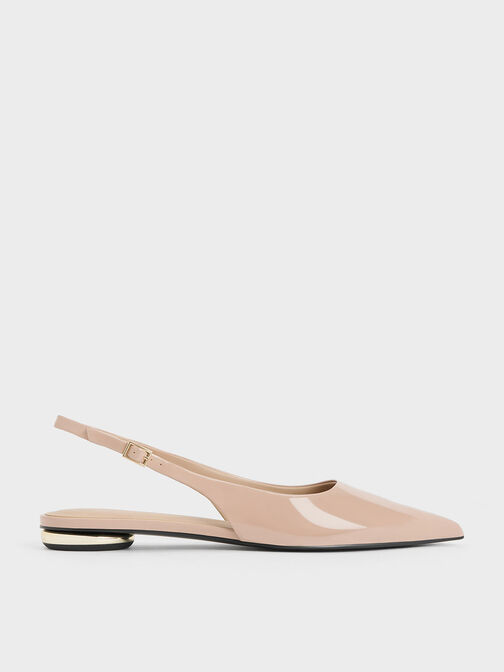 Patent Pointed-Toe Slingback Flats, Nude, hi-res