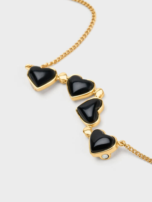 Annalise Clover Heart Necklace, Black, hi-res