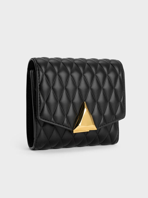 Quinlynn Metallic Accent Quilted Wallet, Black, hi-res
