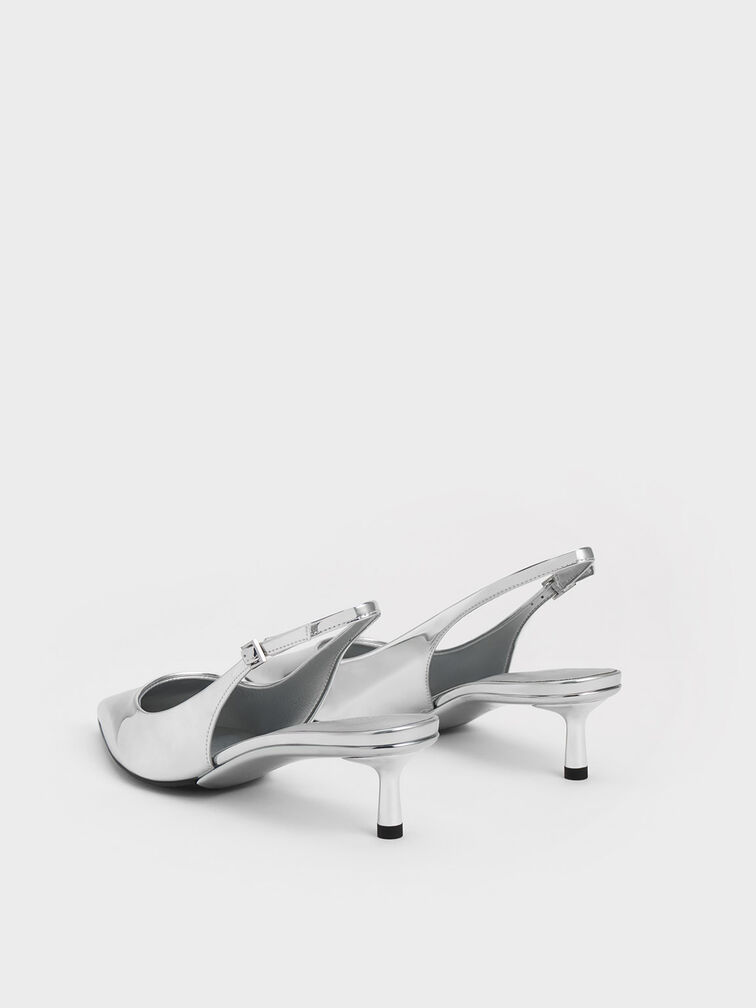 Silver Metallic Pointed-Toe Slingback Pumps - CHARLES & KEITH US
