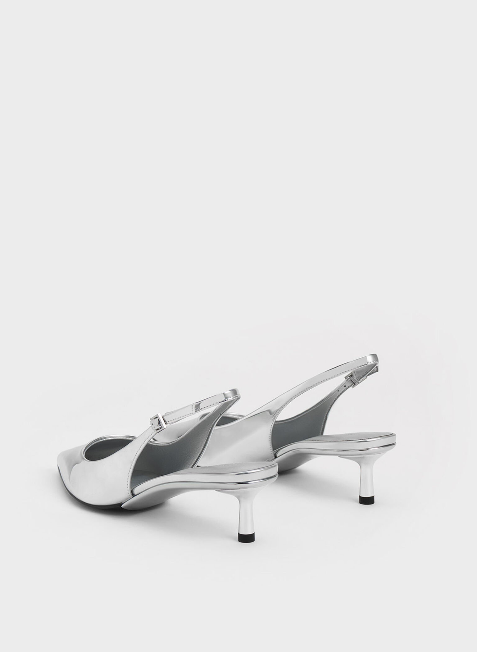 Curtis Metallic Pointed-Toe Kitten-Heel Slingback Pumps, Silver, hi-res