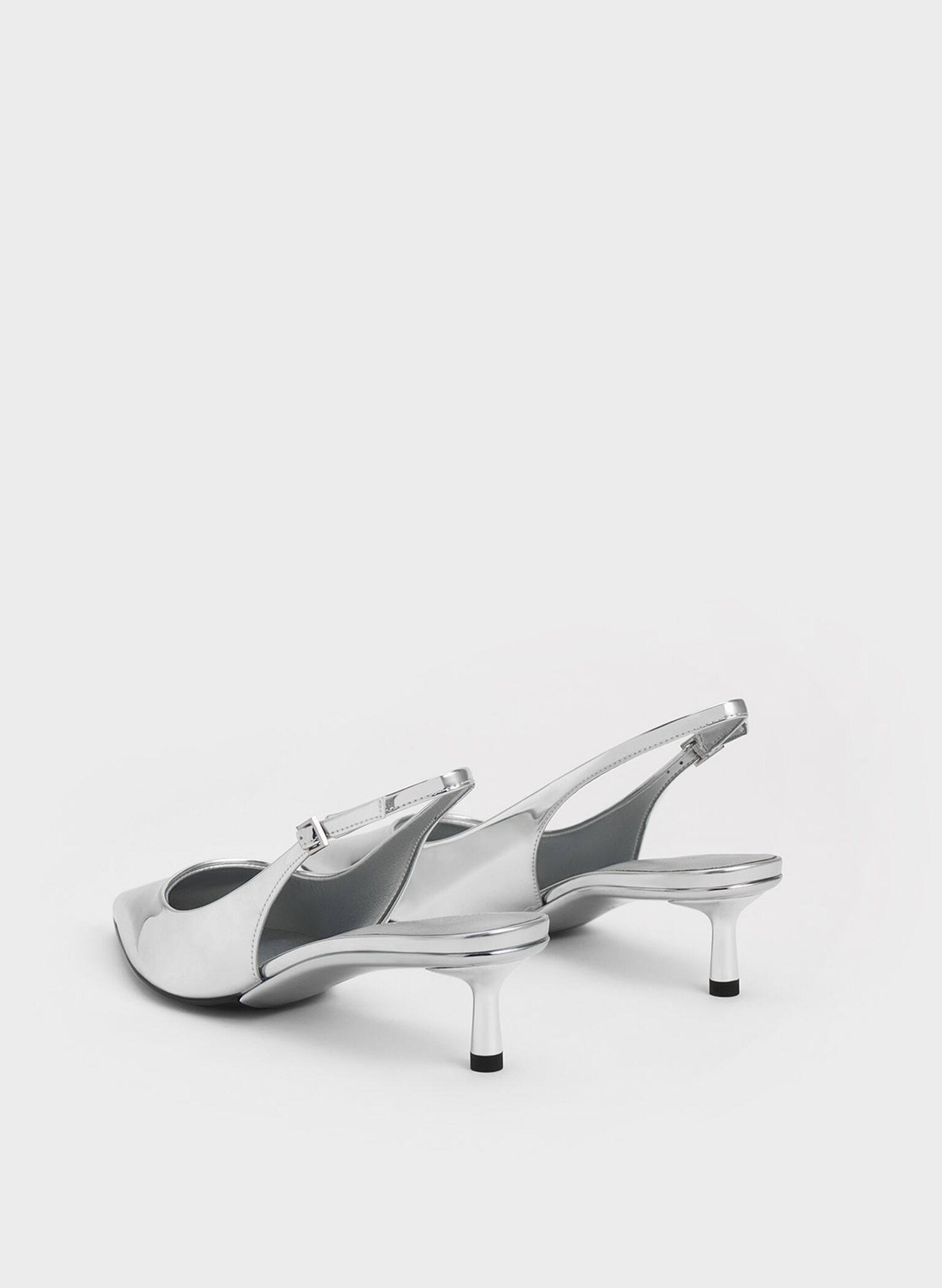 Silver Metallic Pointed-Toe Slingback Pumps - CHARLES & KEITH SG