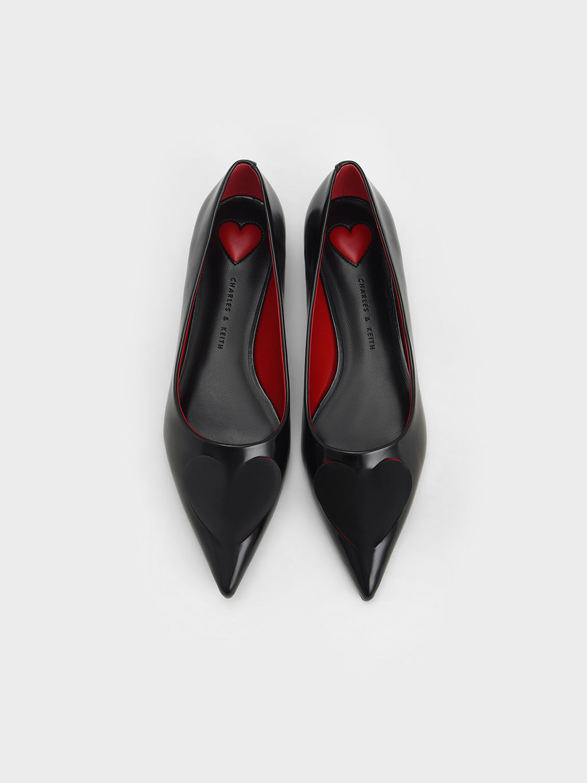 Valentine's Day Collection: Amora Heart Cut-Out Ballerina Pumps, Black, hi-res