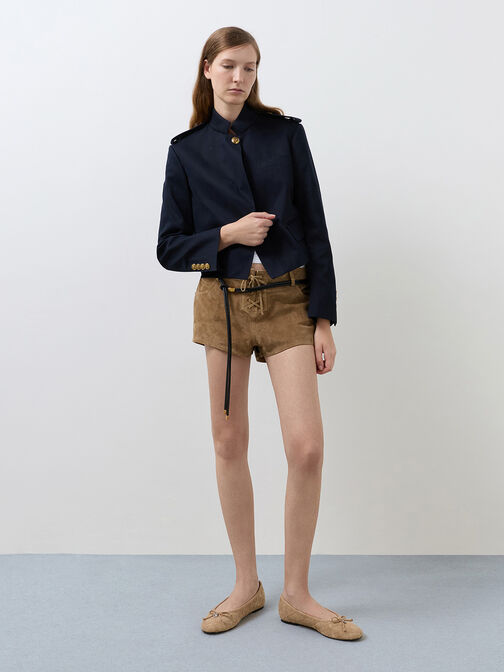 Ivette Faux Suede Woven Bow Ballet Flats, Sand, hi-res